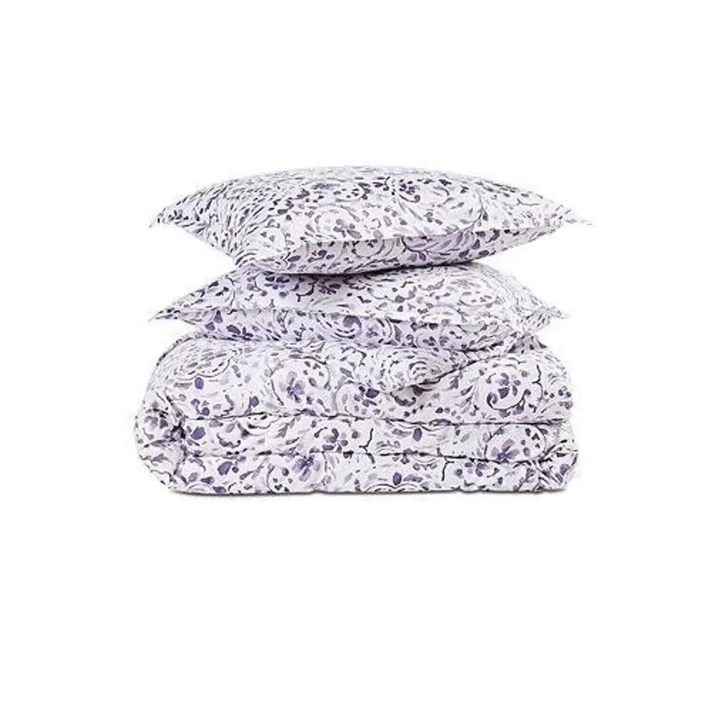 Sky Emilia White/Lilac 100% Cotton Paisley Boho Duvet/Pillow Sham Set Size Twin